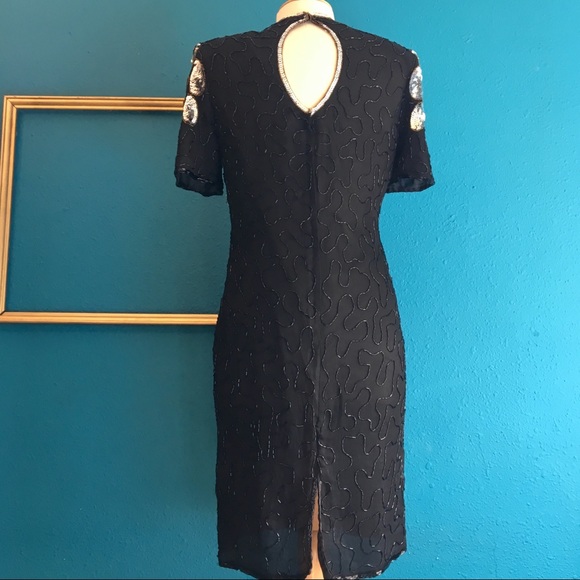 NWT Vintage 80s fully beaded sequined silk dress - Picture 6 of 12